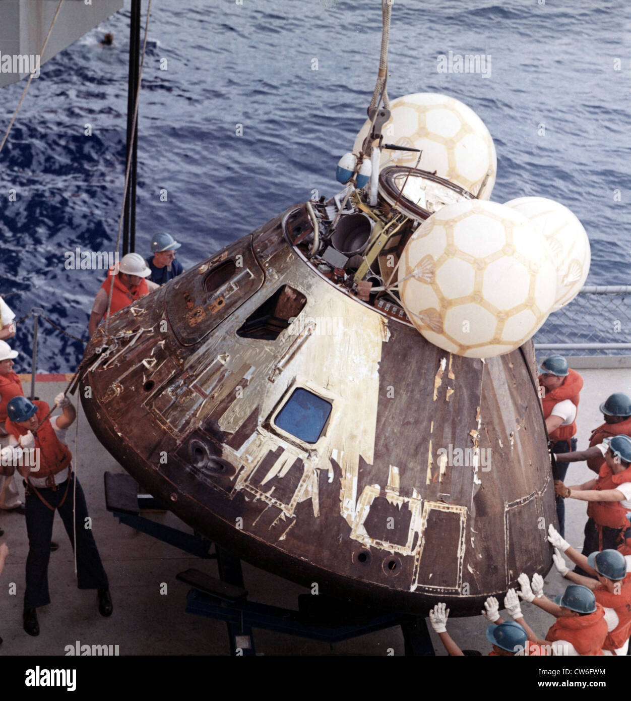 Apollo 13 recovery aboard the USS Iwo Jima (April 17, 1970) Stock Photo
