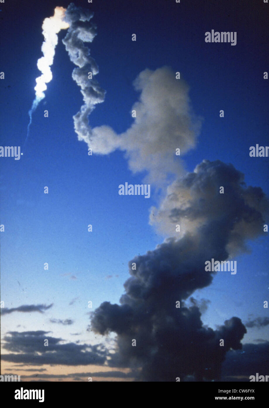 Explosion of space shuttle Challenger (January 28, 1986) Stock Photo