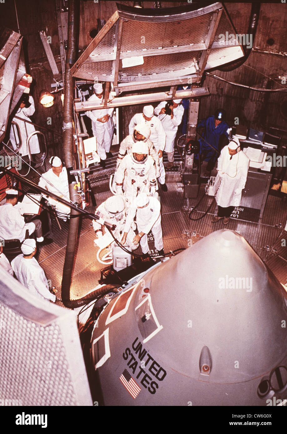 Apollo 1 mission's crew preparing orbital test flight carried out September 1966 crew die in tragic accident on January 27, 1967 Stock Photo