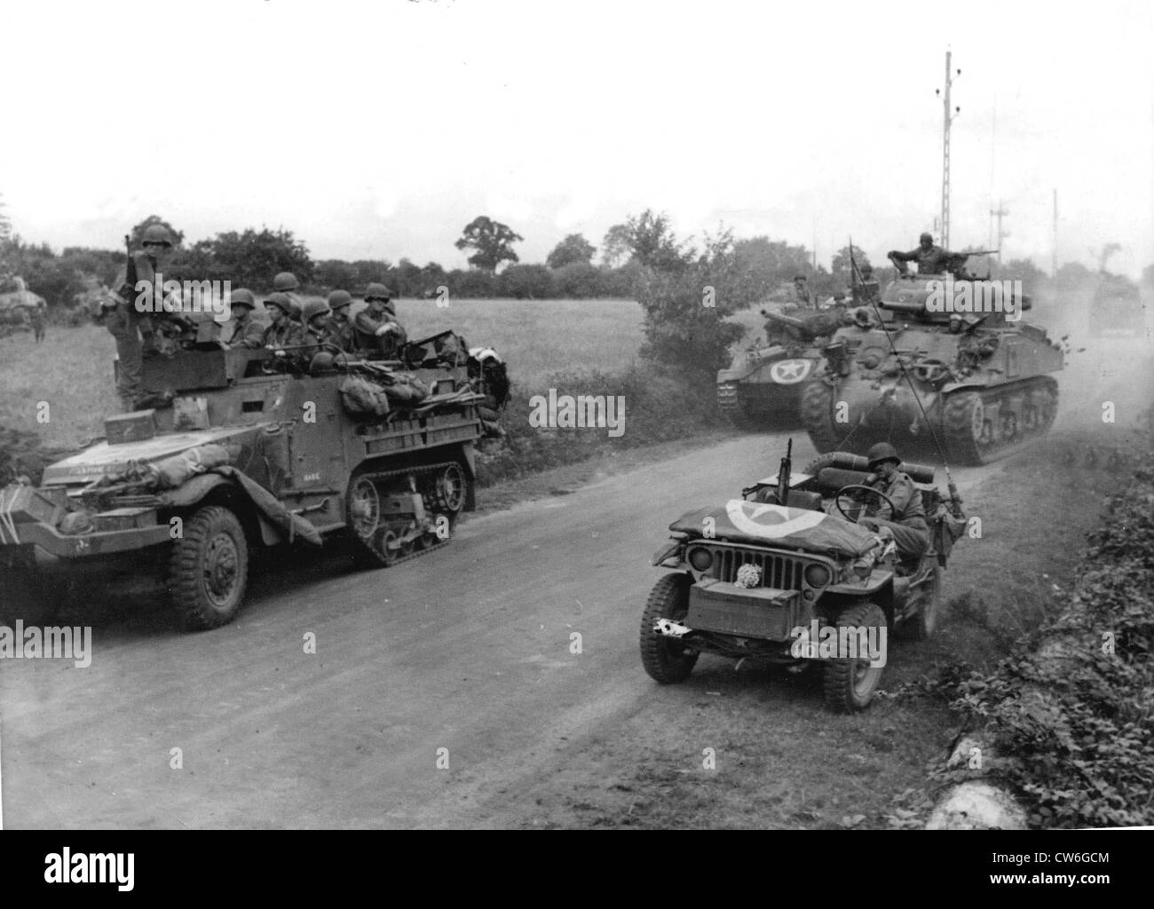 A US armoured division on the road to Concarneau (Brittany, 1944) Stock Photo