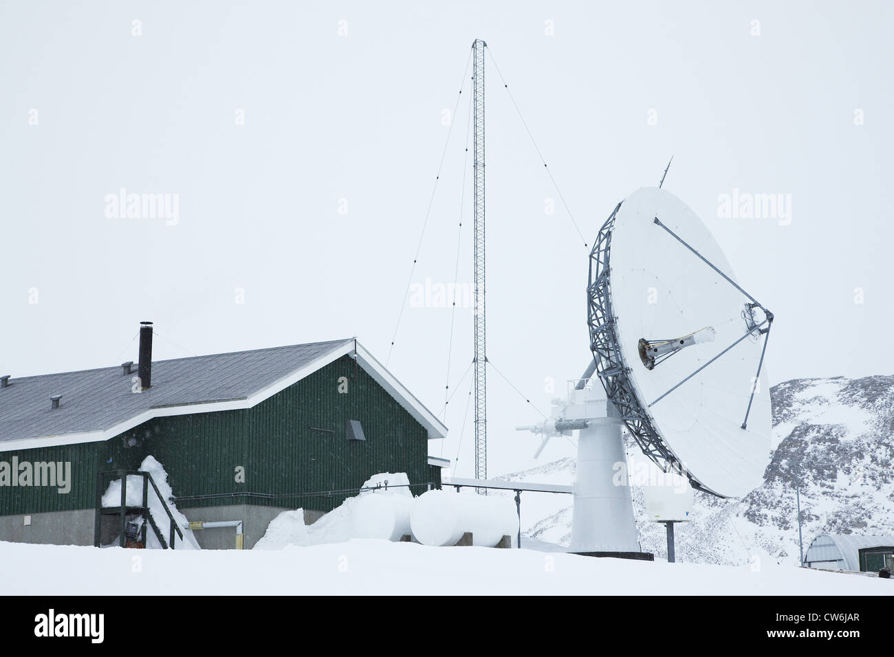weather station, Greenland, Ostgroenland, Tunu, Kalaallit Nunaat, Scoresbysund, Kangertittivag, Ittoqqortoormiit Stock Photo