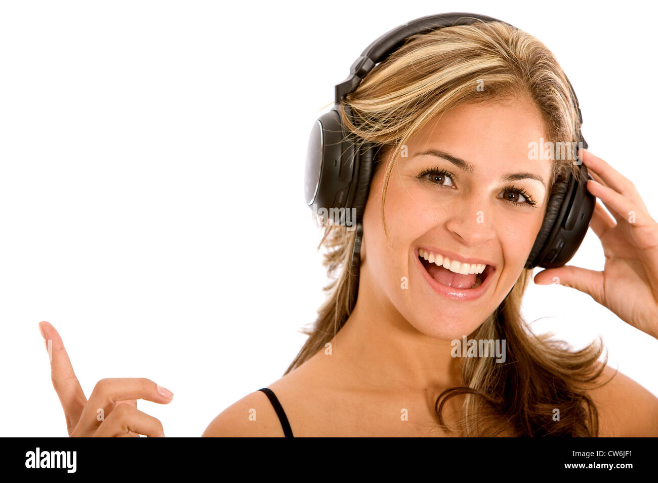 Woman listening to music Stock Photo