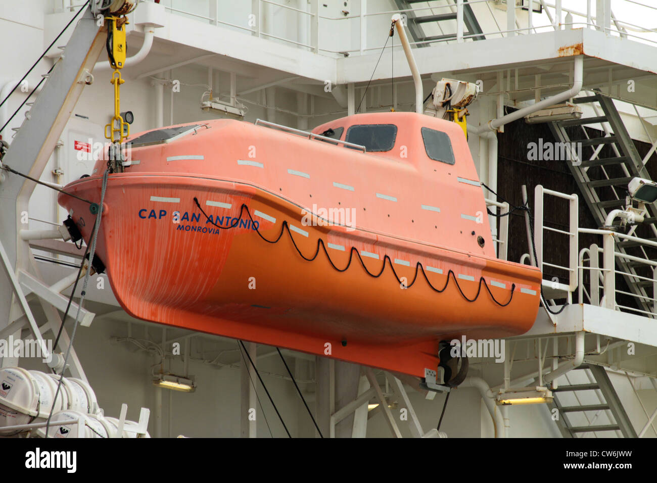 enclosed lifeboat aboard modern ship Stock Photo Alamy