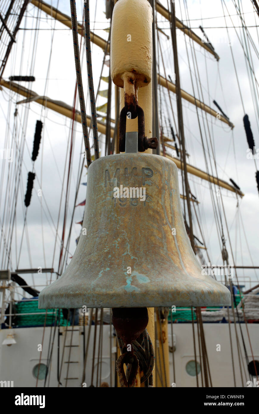ship's bell of tall ship 'Mir', Netherlands, Den Helder Stock Photo