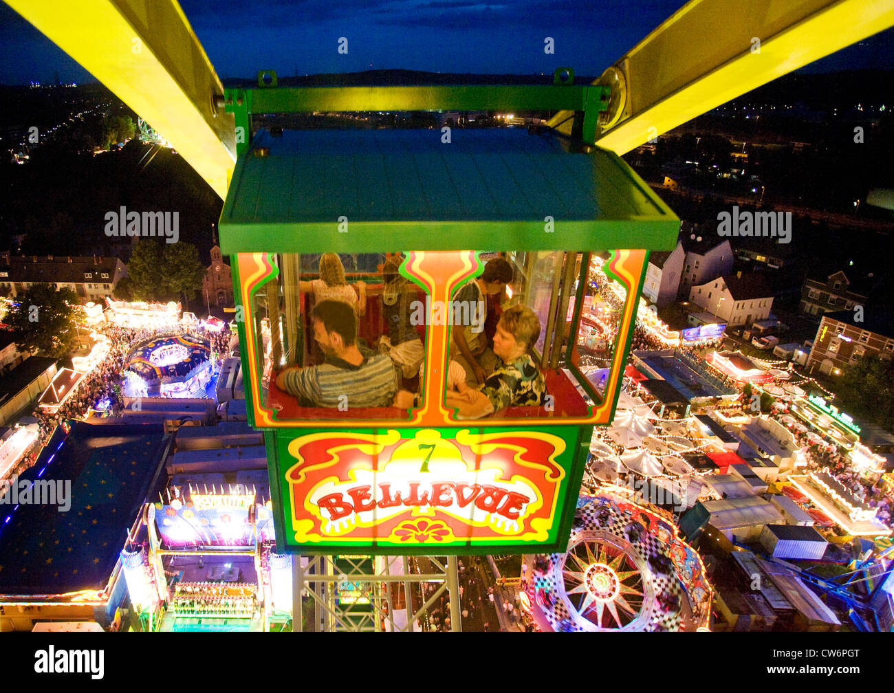 air photo, big wheel on the Cranger fair at night, Germany, North Rhine-Westphalia, Ruhr Area, Herne Stock Photo