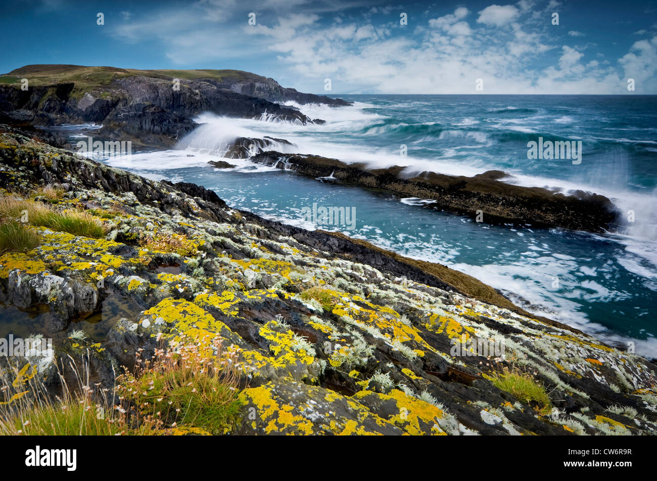 Rocky coast of Atlantic Ocean during stormy weather, South West of Ireland Stock Photo