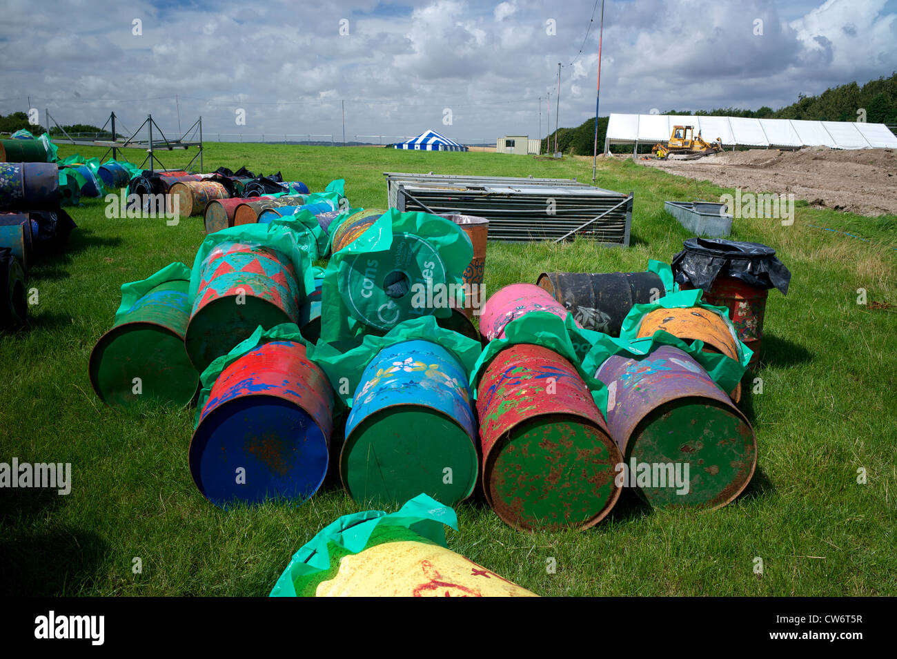 Rubbish bins in preparation for Boomtown Festival  UK Stock Photo
