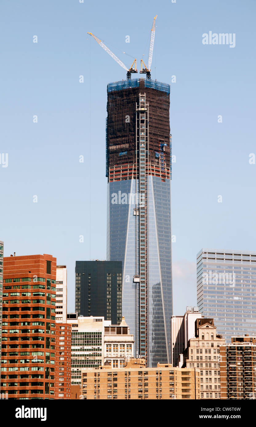 Financial Center background Freedom Tower or Tower One World Trade Center  New York City Manhattan Stock Photo
