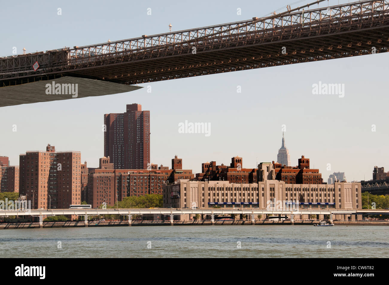 Manhattan Bridge from Brooklyn Park Background East Side Manhattan Park Sky line New York City Stock Photo