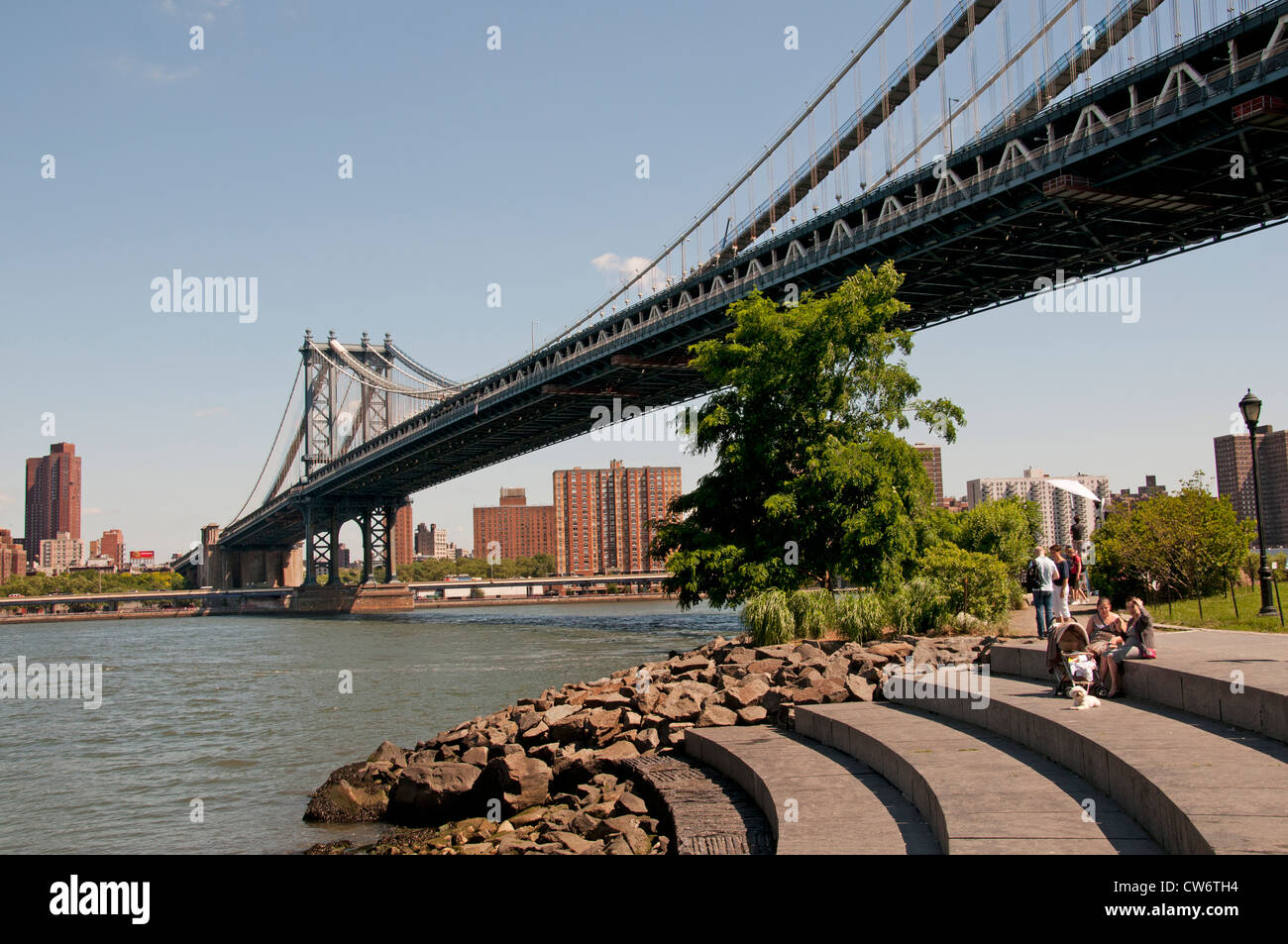 Manhattan Bridge from Brooklyn Park Background East Side Manhattan Sky line New York City Stock Photo