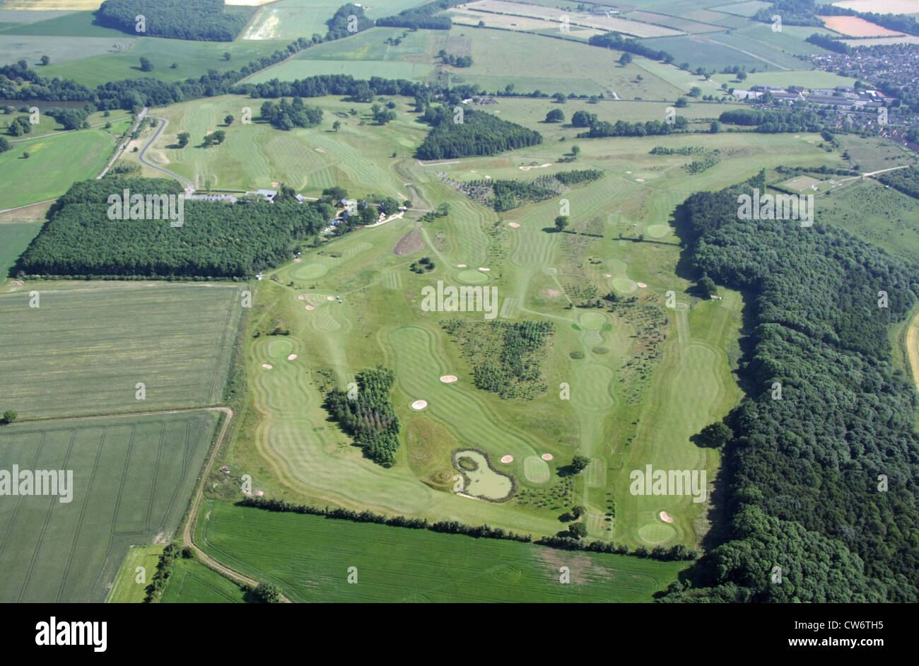 aerial view of Kilnwick Percy Golf Club near Pocklington, East Yorkshire, club house and lodges Stock Photo