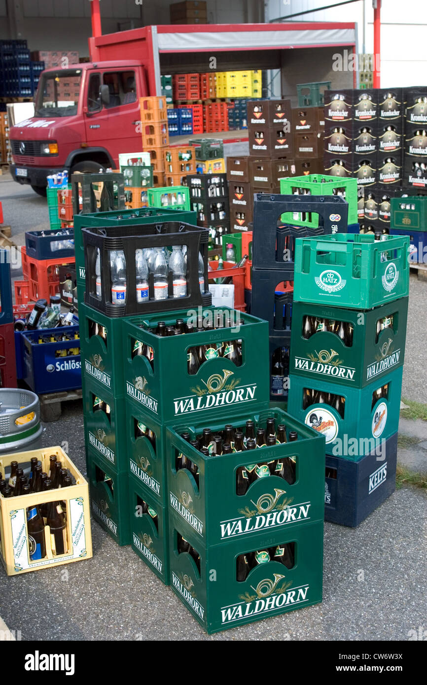 Baden-Baden, cases of beer on a Brauereigelaende Stock Photo