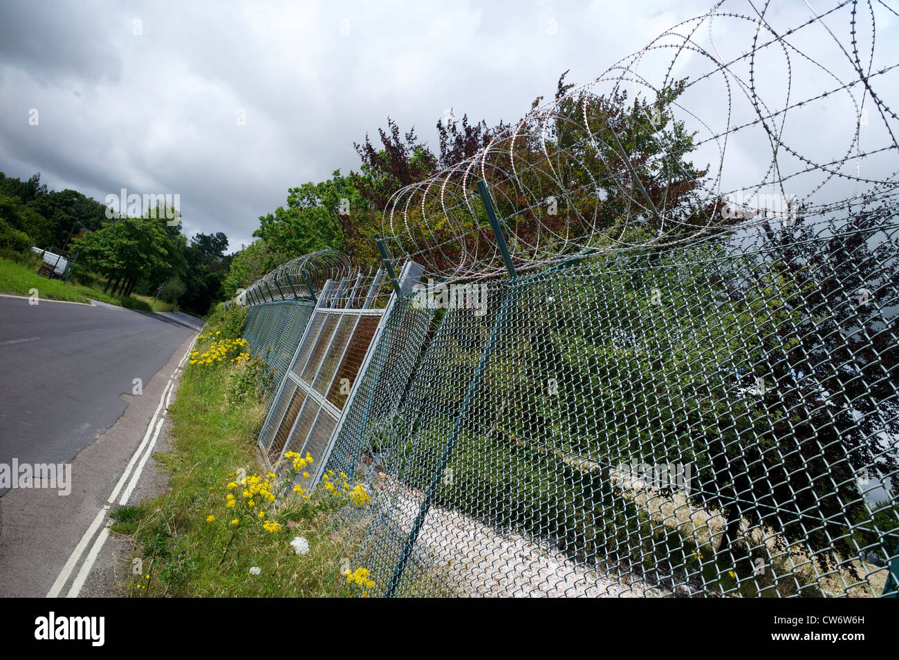 Fence and razor wire, UK Stock Photo