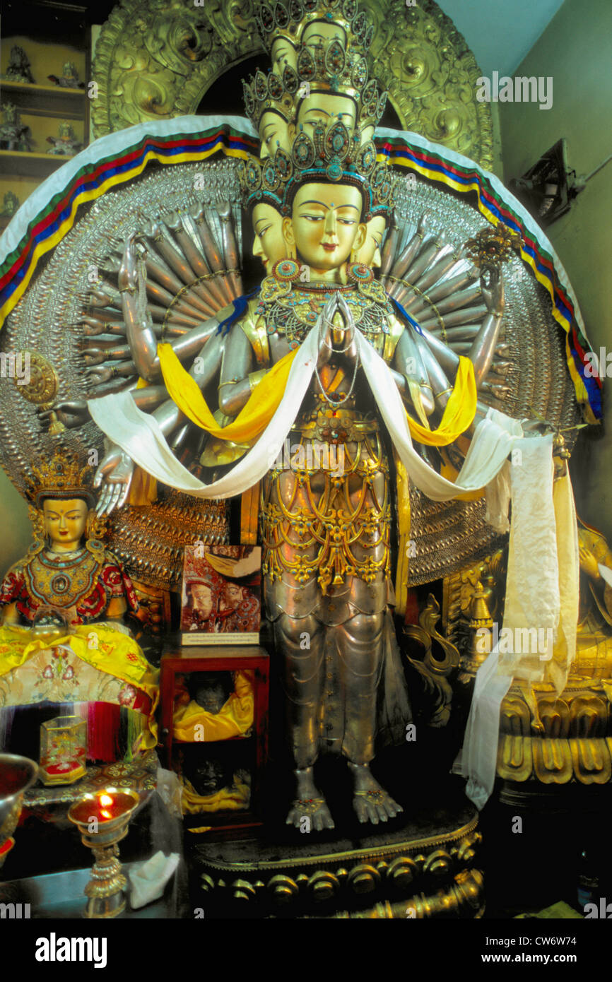 India, Himachal Pradesh, Dharamsala - McLeod Ganj, Tsuglagkhang Chapel, Avalokitesvara (Chenresig) statue Stock Photo