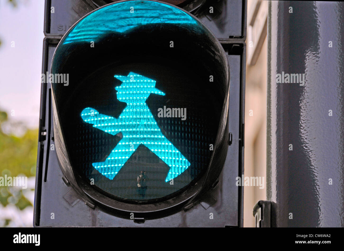 green pedestrian light of East-Berlin, Germany, Berlin Stock Photo