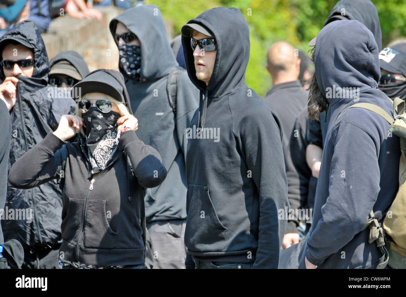 teenager demonstrating against a Neonazi manifestation, Germany, Baden-Wuerttemberg, Ulm Stock Photo