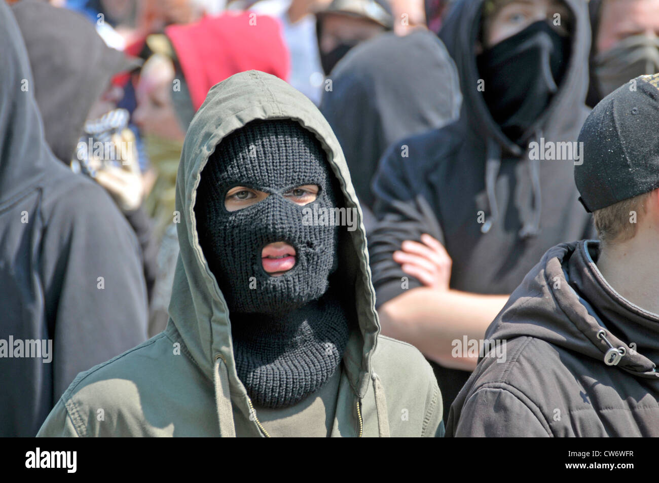 mummedteenager demonstrating against a Neonazi manifestation, Germany, Baden-Wuerttemberg, Ulm Stock Photo