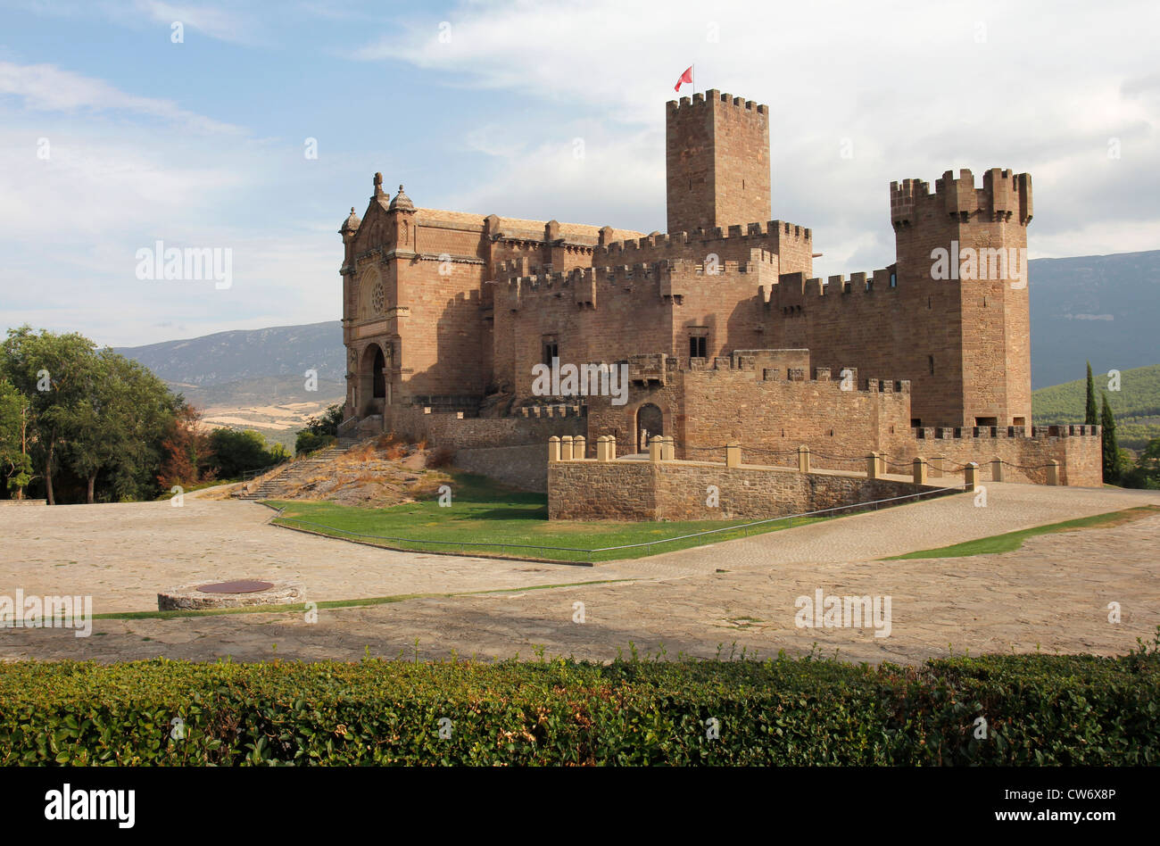 Castle and college at St. Francis Xavier birthplace, Javier in Spanish Pyrenees Stock Photo