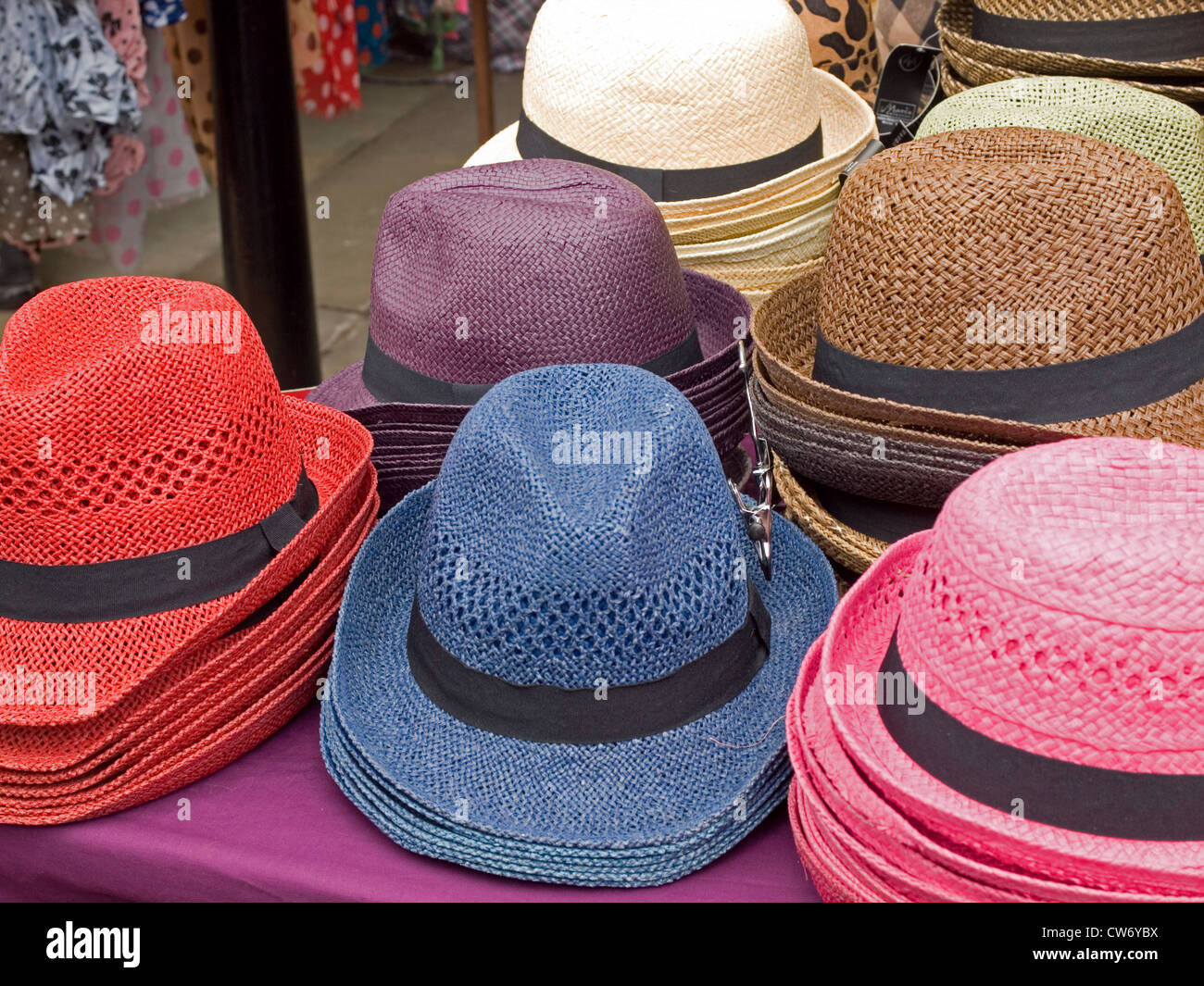colourful colorful straw hats Stock Photo