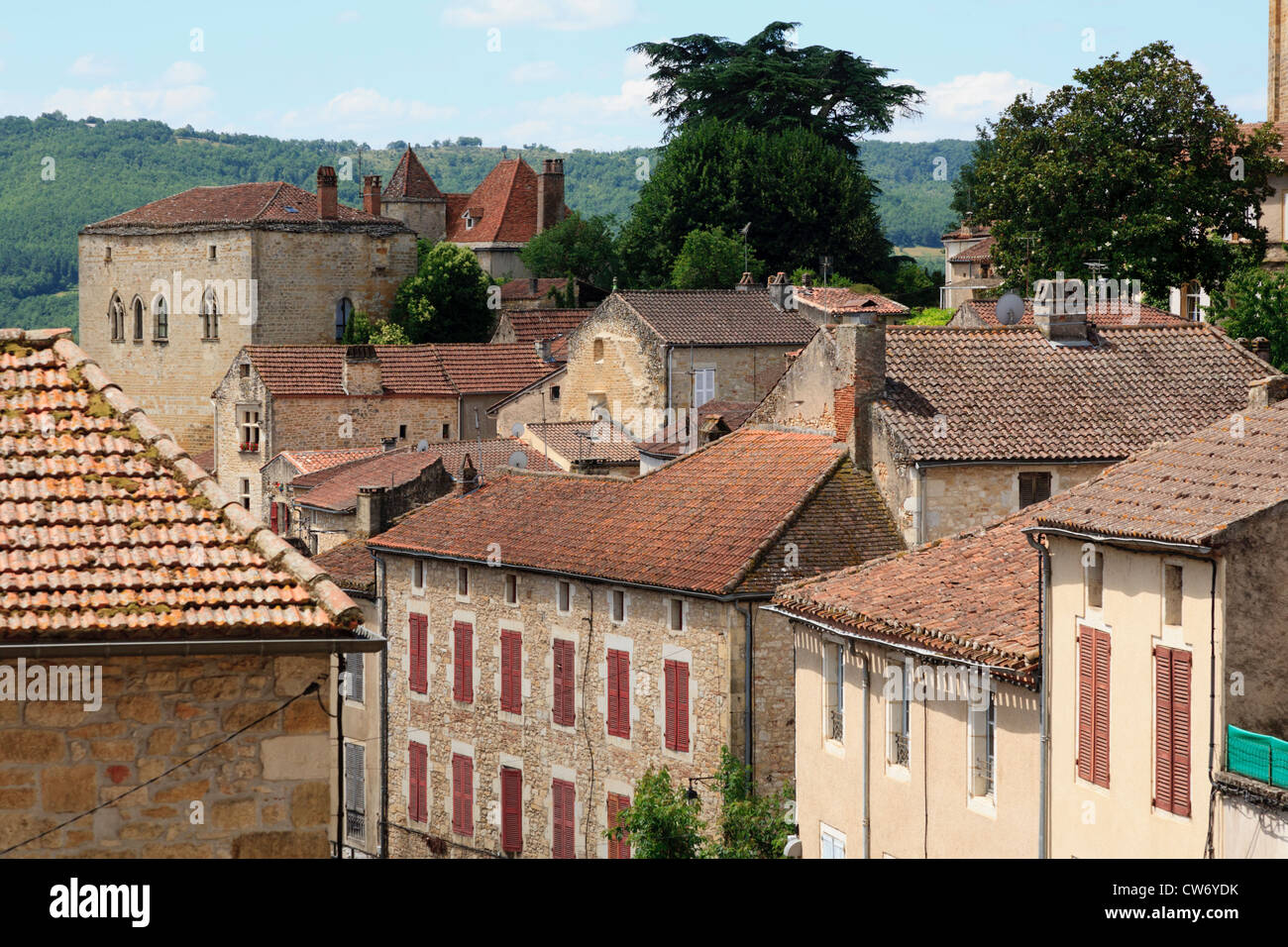 The roof tops of the French town of Puy-l'Eveque Stock Photo