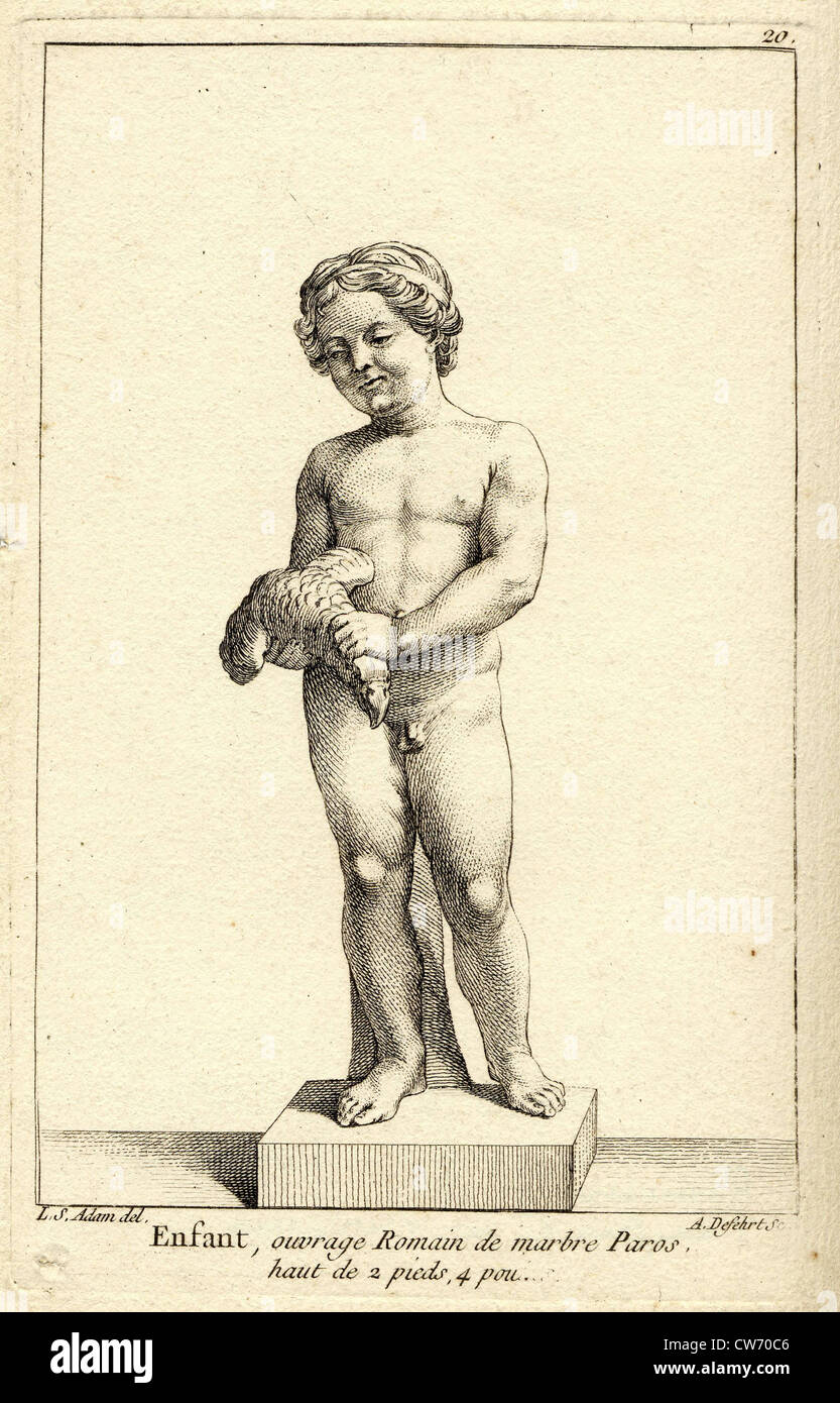 Roman art.  The child with the bird. Stock Photo