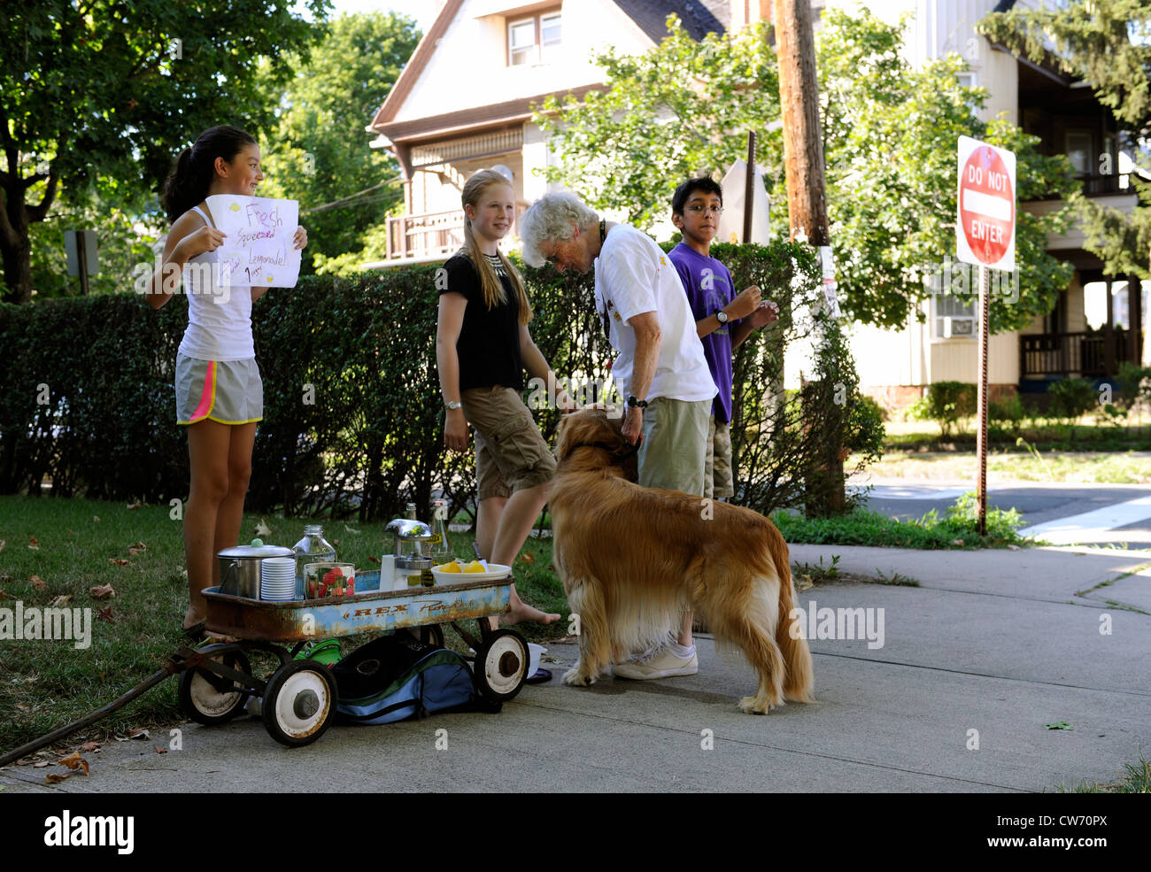 Lemonade Stand on Orange Street in East Rock neighborhood. Stock Photo