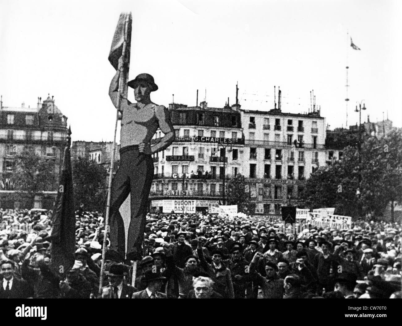 July 14, 1936.  Manifestation of the Popular Front in Paris. Stock Photo