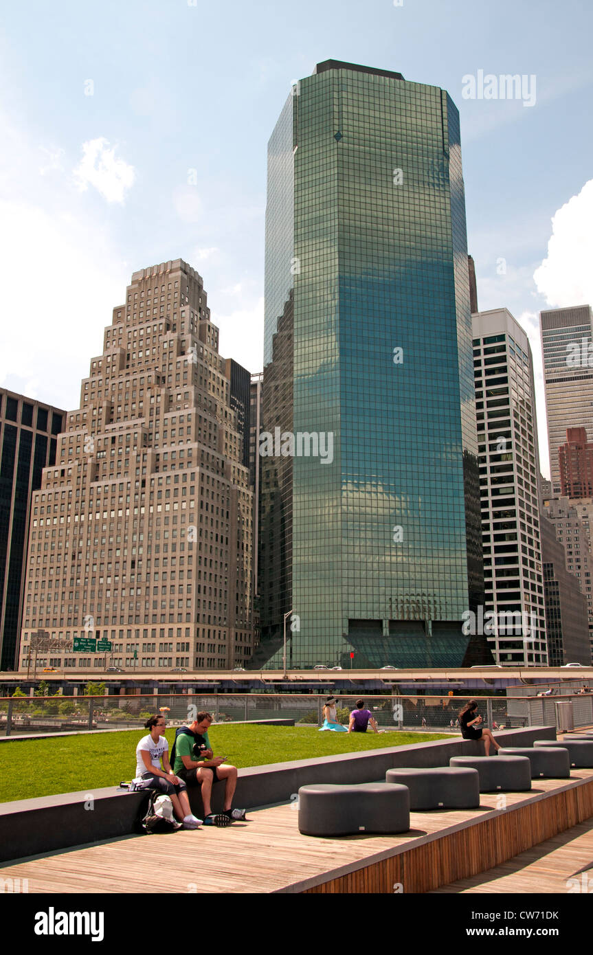 Park Pier 17 background  Financial District New York City Manhattan Stock Photo