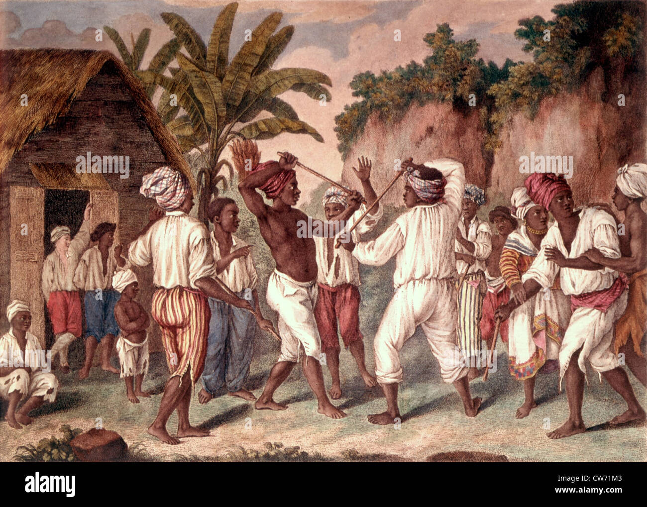 Fight between English and French blacks on the island of Dominica. Stock Photo