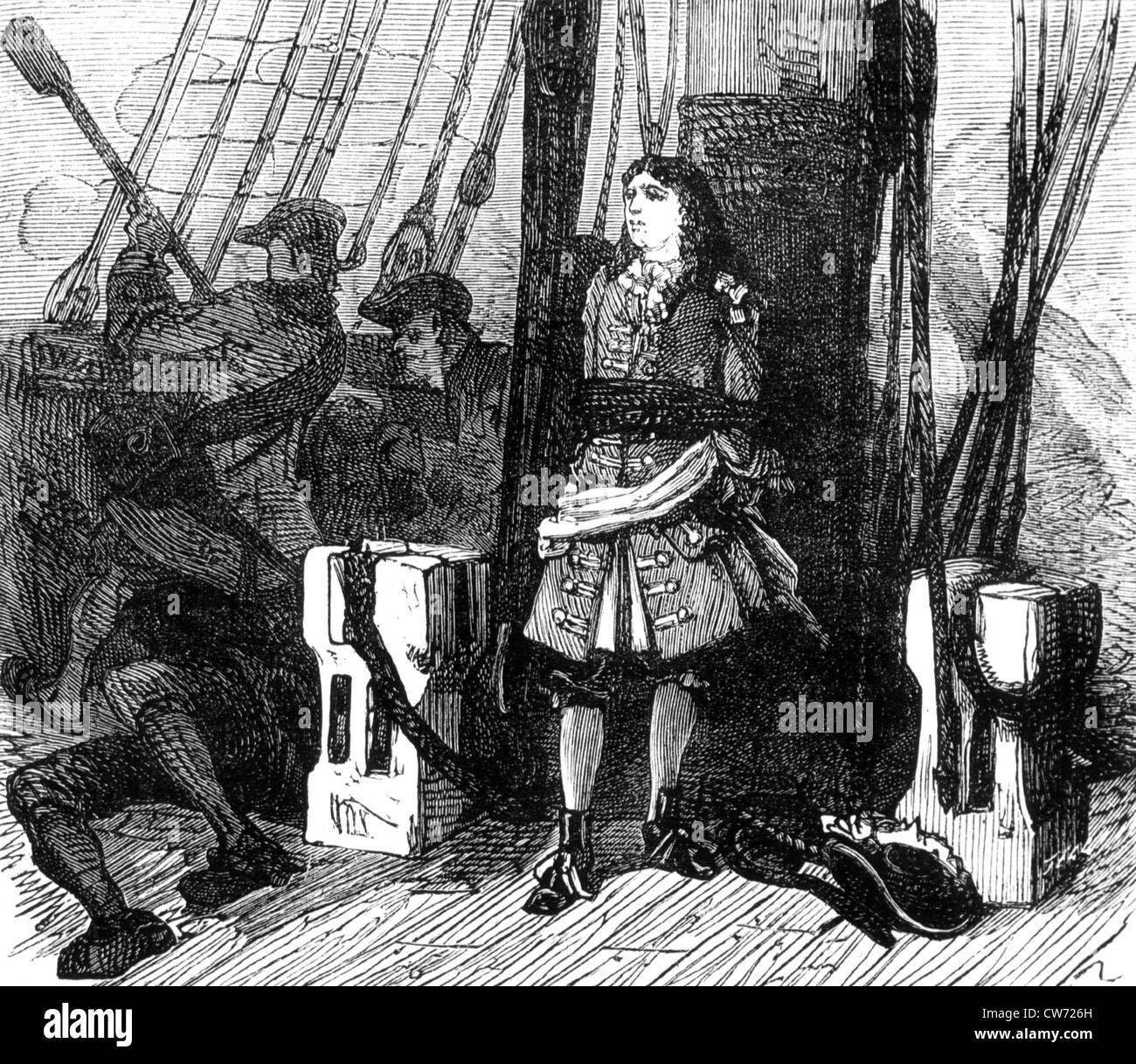 Jean Bart's son tied to the mast during battles, so as to become hardened Stock Photo