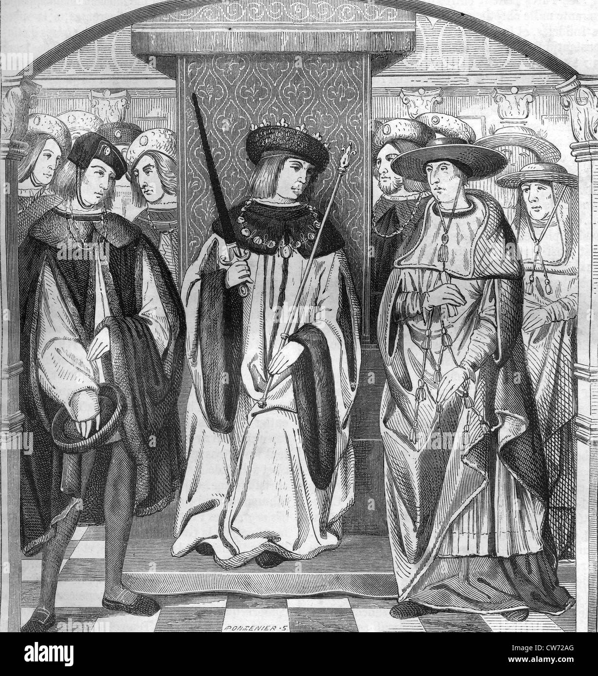 Louis XII between the ecclesiastic Peers and the secular Peers Stock Photo