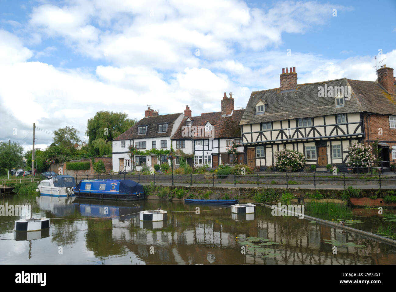View of Tewkesbury and the Abbey by the Mill Avon, Gloucestershire Stock Photo