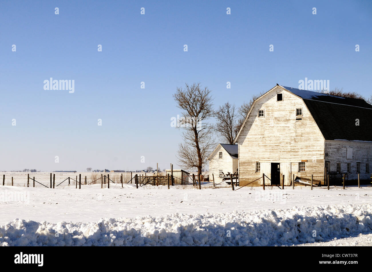 Usa Illinois Winter Scene Midwestern Farm Well Weathered Barn