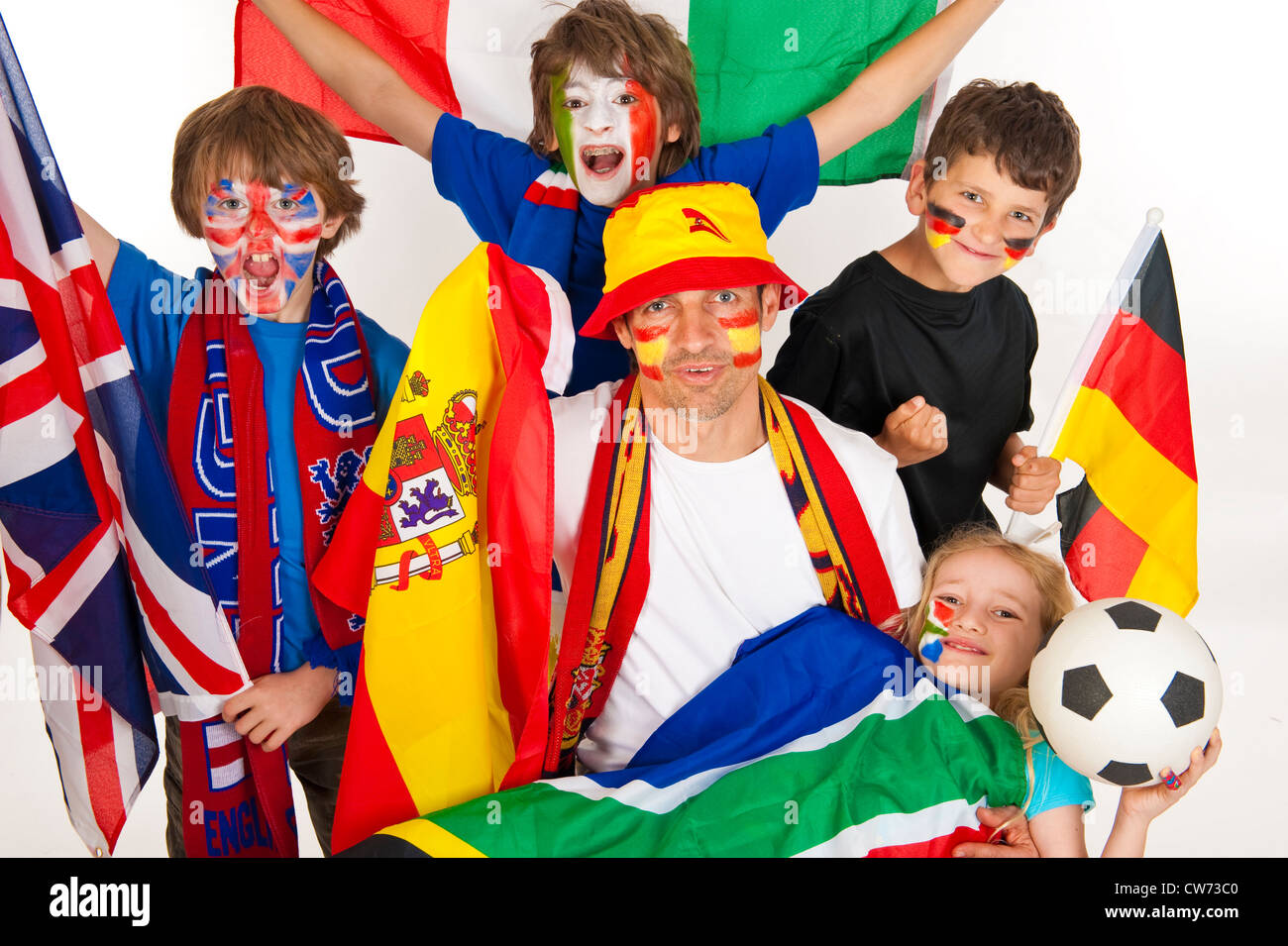 faher with children at the Socker world Championship 2010 in South Africa Stock Photo