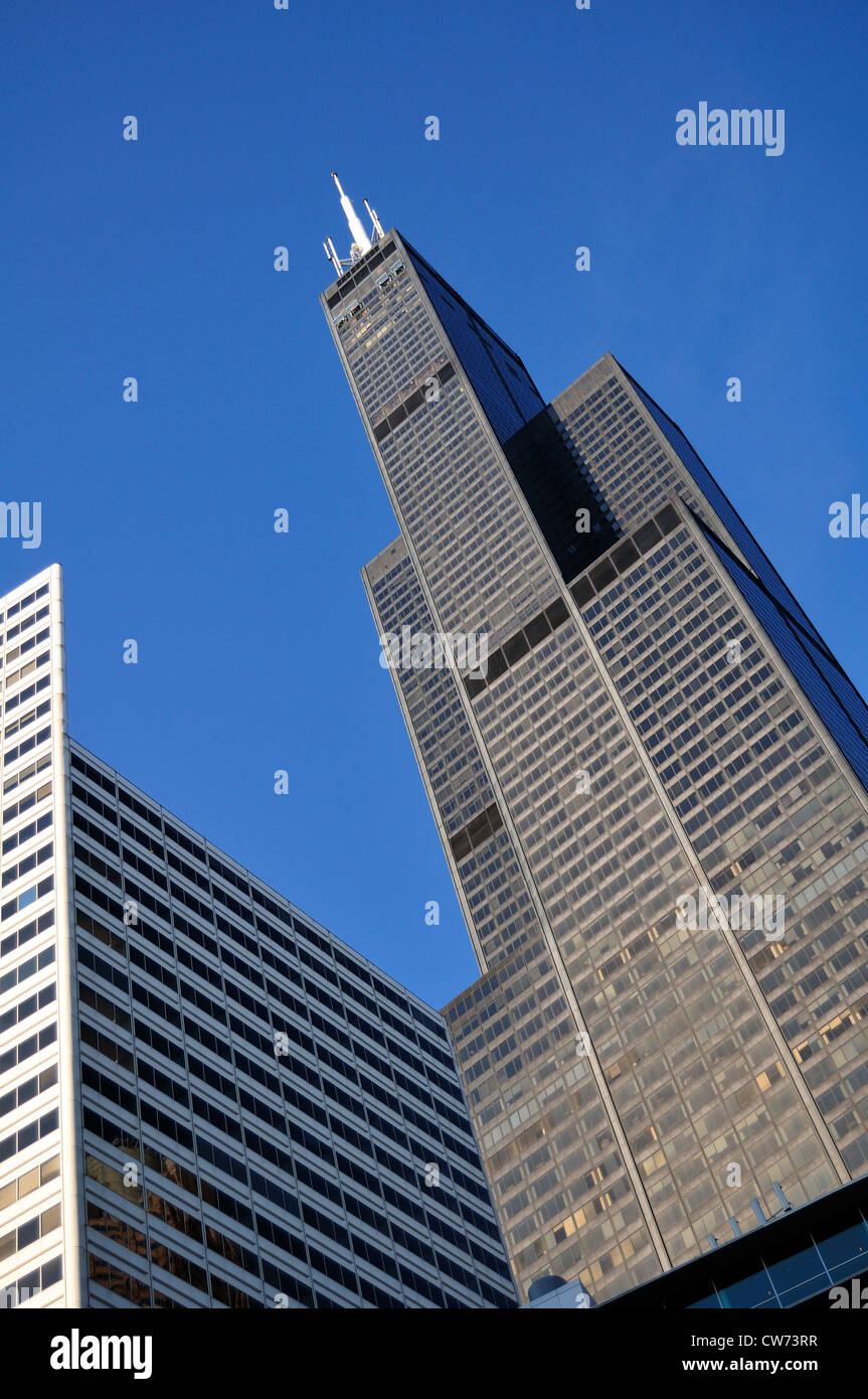 USA Illinois Chicago.  Willis Tower (formerly Sears Tower) as seen from an extreme view. Stock Photo