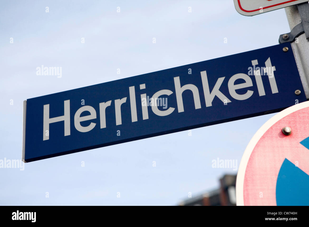 Road sign Herrlichkeit, glory, Germany, Hamburg Stock Photo