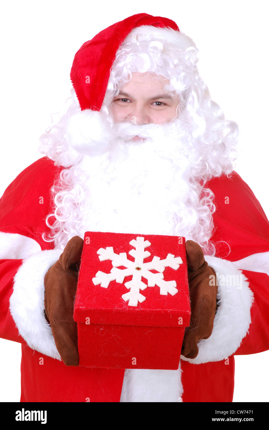 Santa Claus with a gift box in his hands Stock Photo - Alamy