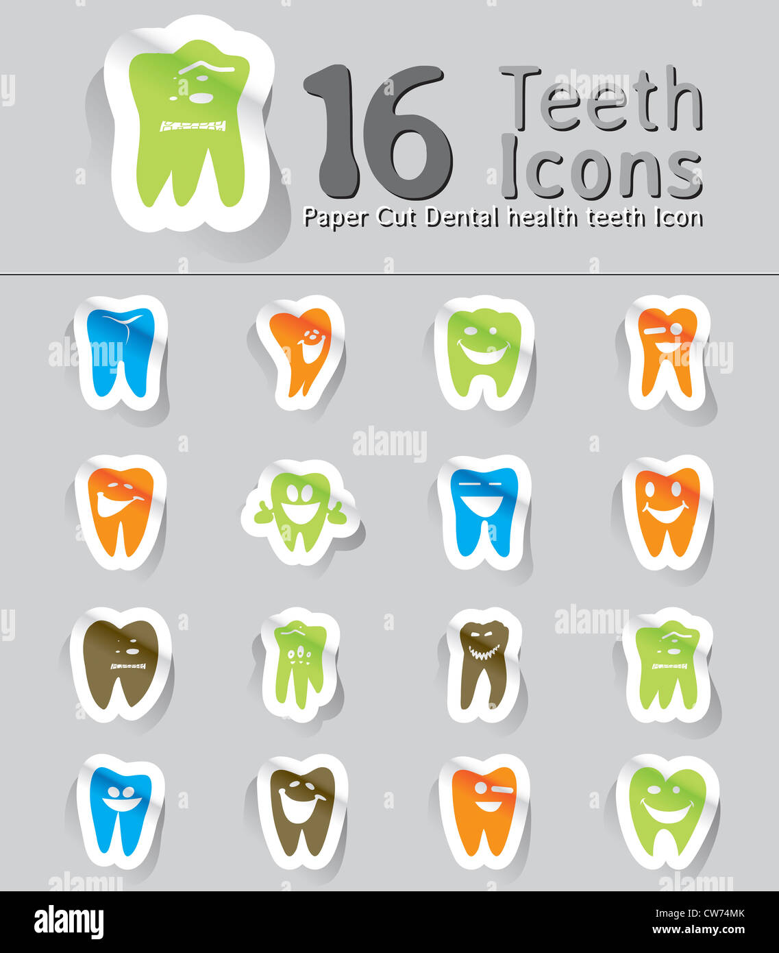 paper cut dental health teeth icon Stock Photo