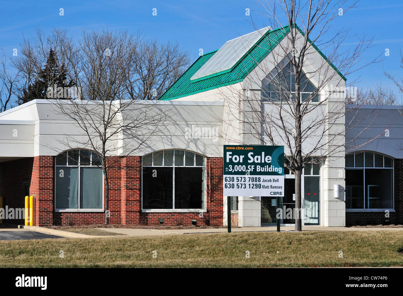 Vacant building representing the abundance of available commercial real estate space on the market. St. Charles, Illinois, USA. Stock Photo