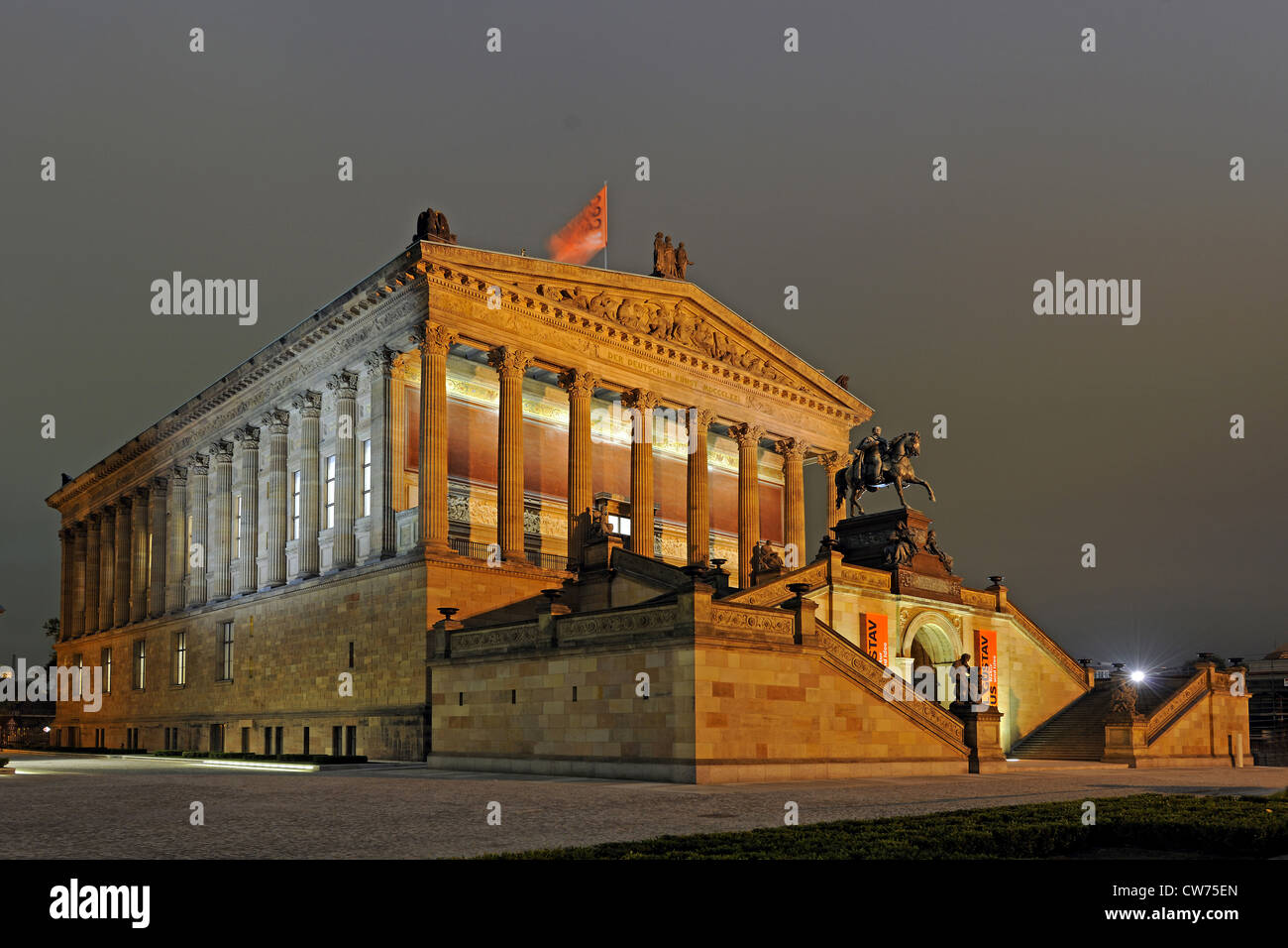 Old National galery on museum island at night, Germany, Berlin Stock Photo