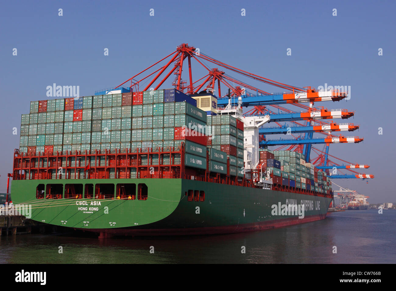 Container ship in the Port of Hamburg, Germany, Hamburg Stock Photo