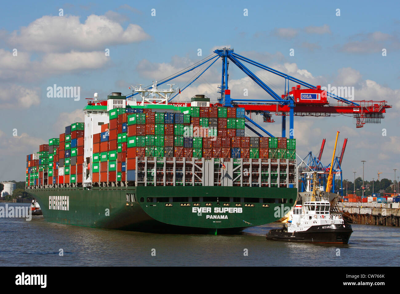 Container ship in Port of Hamburg, Germany, Hamburg Stock Photo
