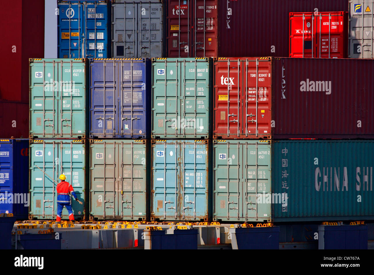 Container in the Port of Hamburg, Germany, Hamburg Stock Photo