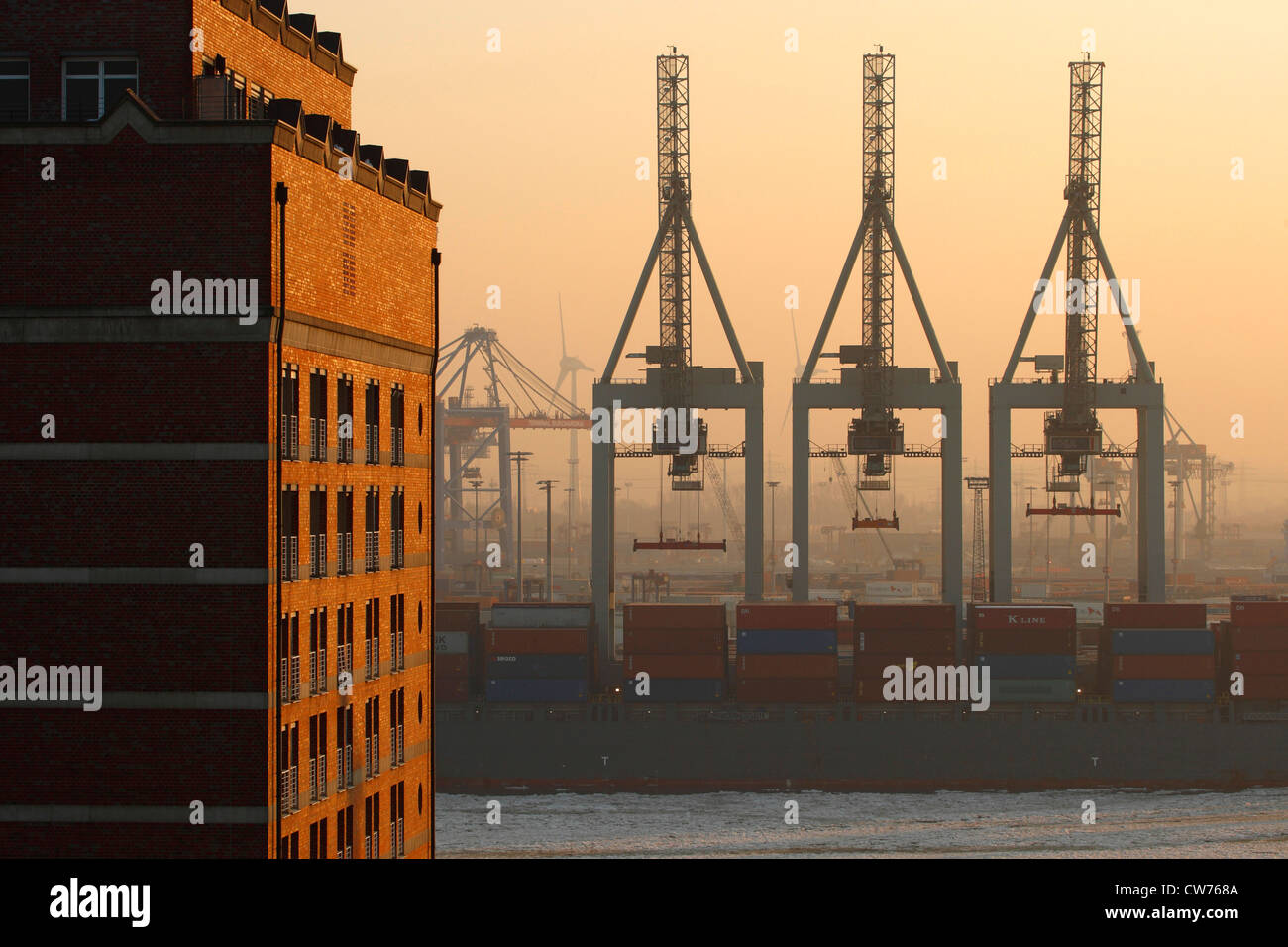 Cranes in the Port of Hamburg , Germany, Hamburg Stock Photo