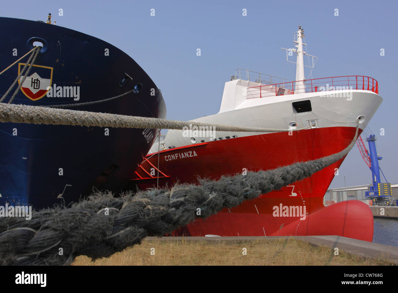 transport ship in Port of Hamburg, Germany, Hamburg Stock Photo