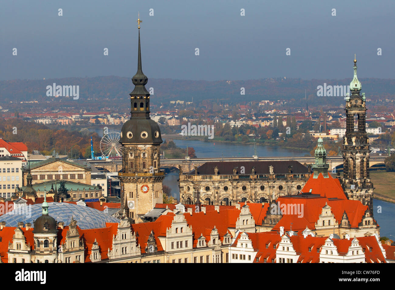 view of Dresden Castle with Hausmann Tower and Hofkirche, Germany, Saxony, Dresden Stock Photo