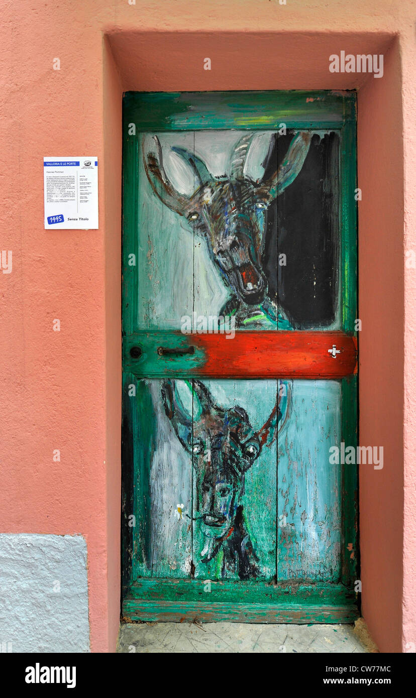 painted doors of Valloria, Italy, Liguria, Riviera dei Fiori Stock Photo