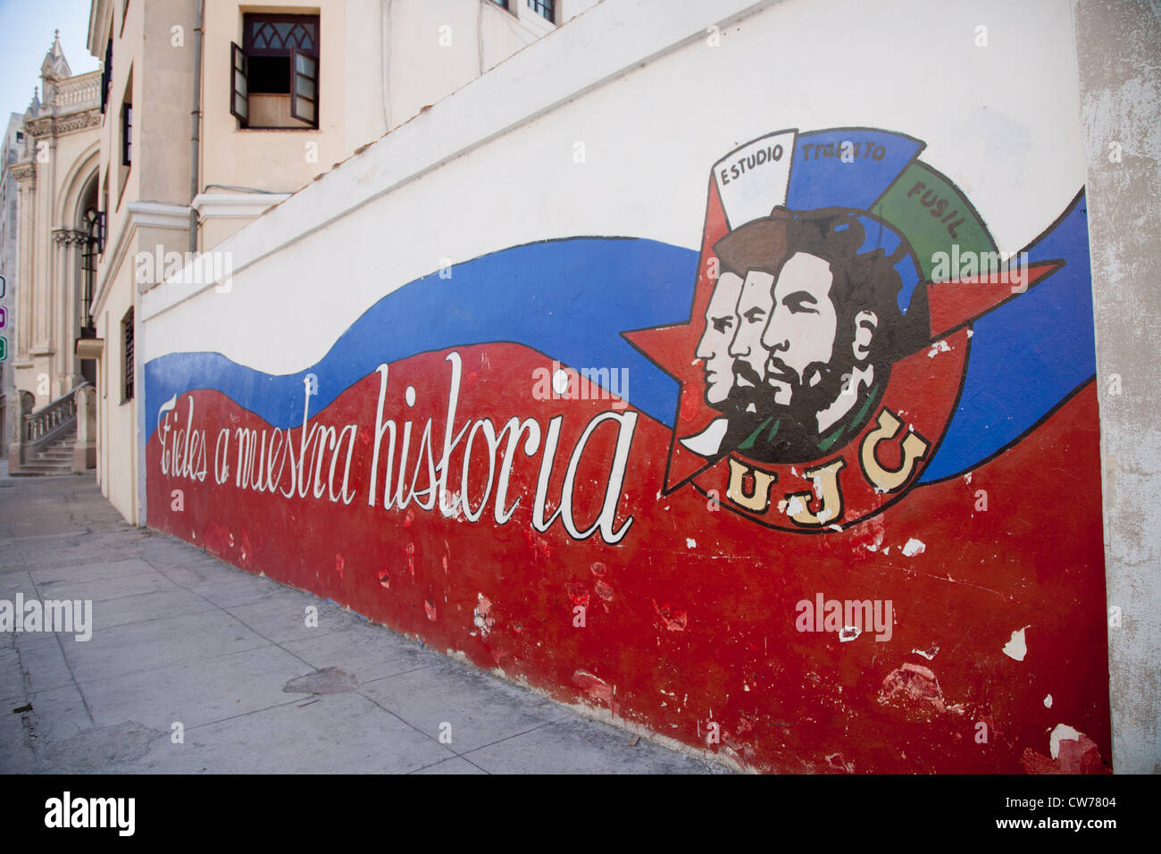 Colorful mural by the Young Communist League an a wall in Havana Cuba Stock Photo