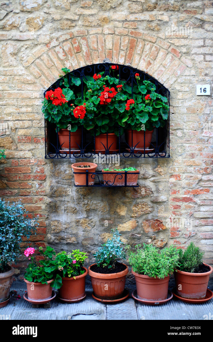 window of old italien stone house, Italy, Tuscany, Val d' Orcia Stock Photo