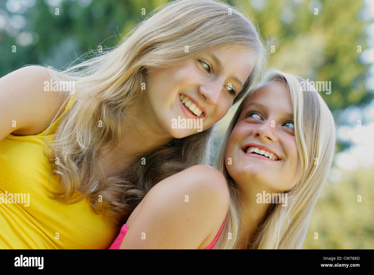 two teenage girls having fun Stock Photo